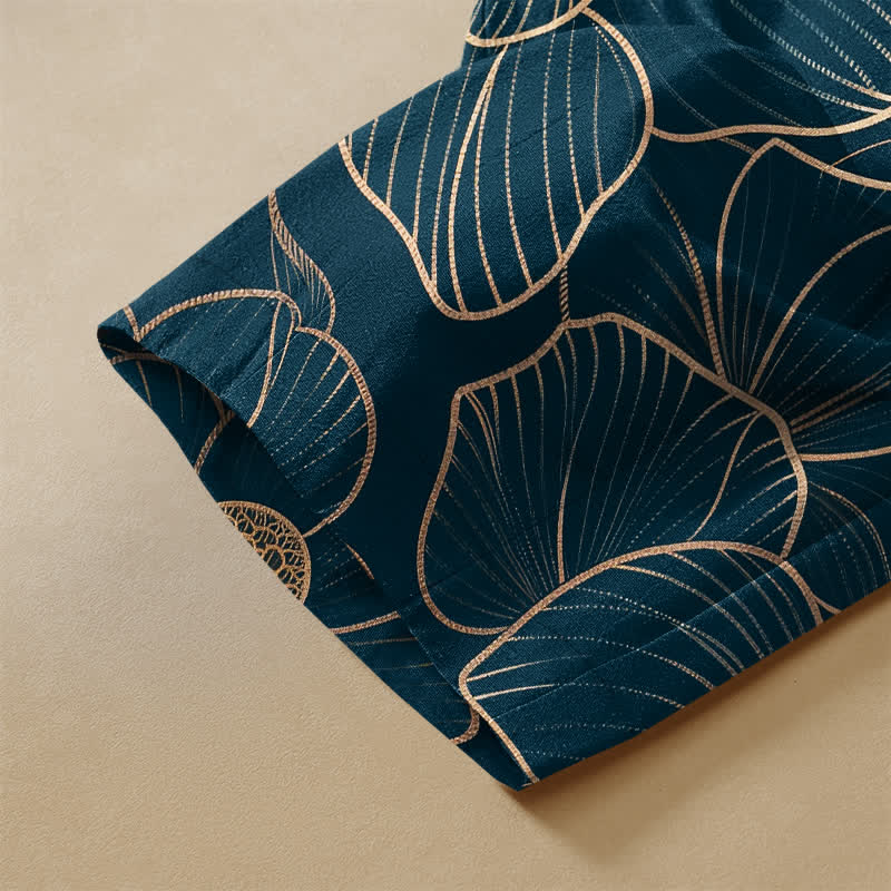 Buddha Stones Pantalones harem de algodón puro con estampado de flor de loto, botones de rana y cintura elástica para mujer con bolsillos. - image 3