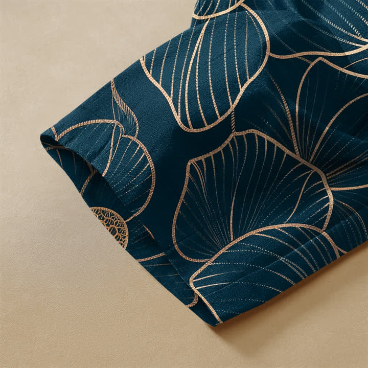 Buddha Stones Pantalones harem de algodón puro con estampado de flor de loto, botones de rana y cintura elástica para mujer con bolsillos. - image 3