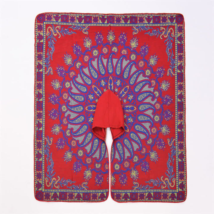 Buddha Stones Poncho estilo boho geométrico con capucha y estampado paisley para otoño/invierno. - image 16