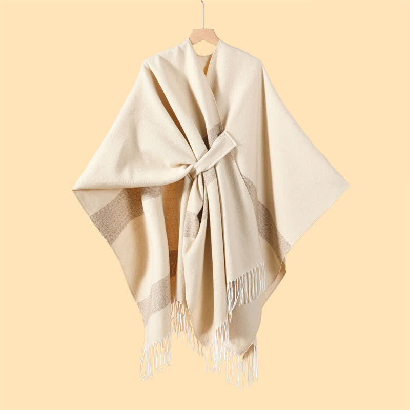 Buddha Stones Chal acogedor de otoño/invierno con diseño de borlas, rayas y hebilla estilo boho. - image 38