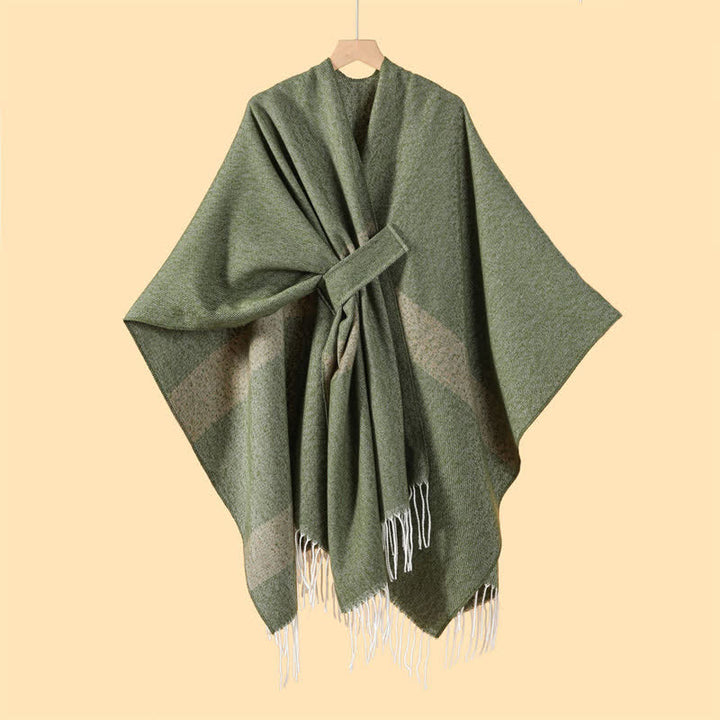 Buddha Stones Chal acogedor de otoño/invierno con diseño de borlas, rayas y hebilla estilo boho. - image 21