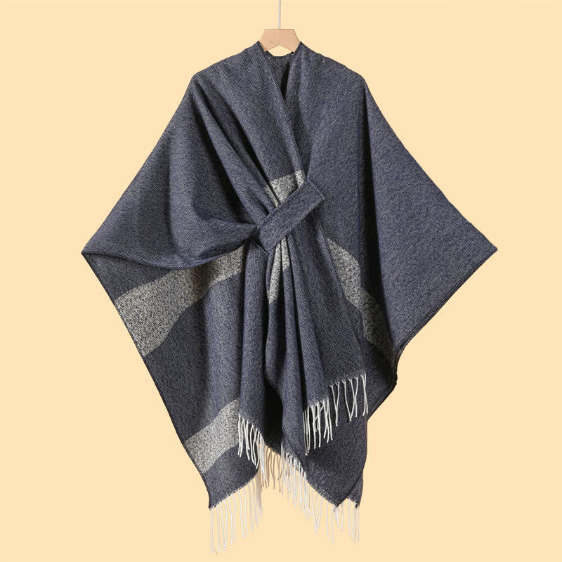 Buddha Stones Chal acogedor de otoño/invierno con diseño de borlas, rayas y hebilla estilo boho. - image 15
