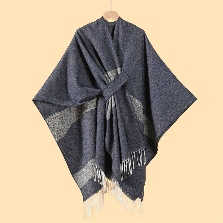 Buddha Stones Chal acogedor de otoño/invierno con diseño de borlas, rayas y hebilla estilo boho. - image 15