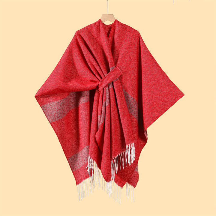 Buddha Stones Chal acogedor de otoño/invierno con diseño de borlas, rayas y hebilla estilo boho. - image 27