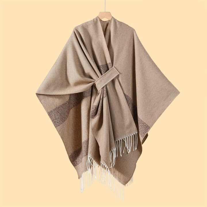 Buddha Stones Chal acogedor de otoño/invierno con diseño de borlas, rayas y hebilla estilo boho. - image 32