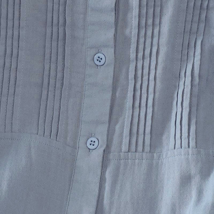 Buddha Stones Camisas de manga larga de algodón liso con pliegues y botones, estilo vintage elegante para otoño. - image 2
