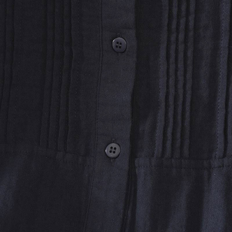 Buddha Stones Camisas de manga larga de algodón liso con pliegues y botones, estilo vintage elegante para otoño. - image 6
