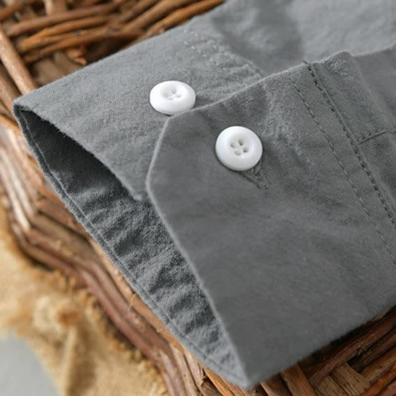 Buddha Stones Camisa de manga larga para hombre, estilo casual minimalista, con botones, de algodón liso. - image 5