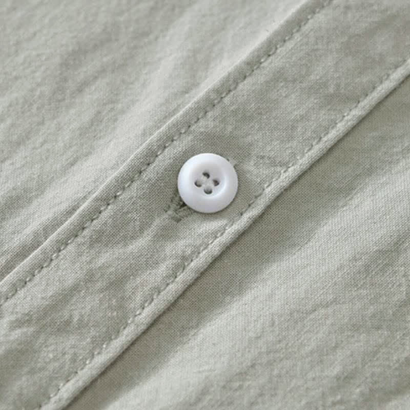Buddha Stones Camisa de manga larga para hombre, estilo casual minimalista, con botones, de algodón liso. - image 14