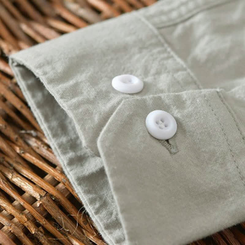 Buddha Stones Camisa de manga larga para hombre, estilo casual minimalista, con botones, de algodón liso. - image 13