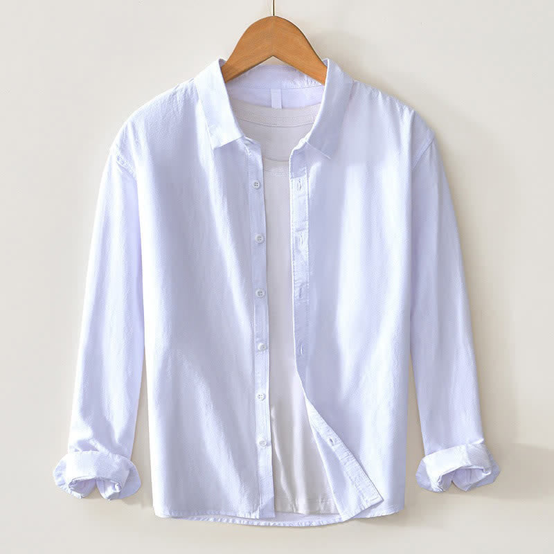 Buddha Stones Camisa de manga larga para hombre, estilo casual minimalista, con botones, de algodón liso. - Blanco - US/UK/AU44, EU54 (4XL) - image 18