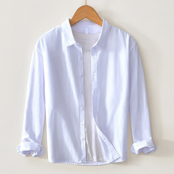 Buddha Stones Camisa de manga larga para hombre, estilo casual minimalista, con botones, de algodón liso. - Blanco - US/UK/AU44, EU54 (4XL) - image 18