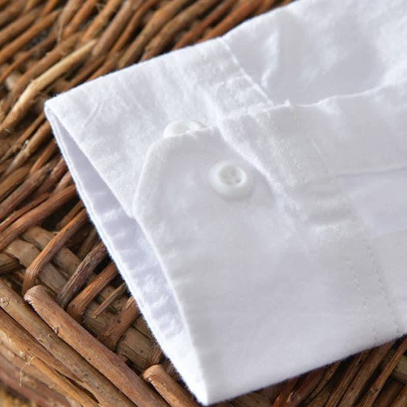 Buddha Stones Camisa de manga larga para hombre, estilo casual minimalista, con botones, de algodón liso. - image 23