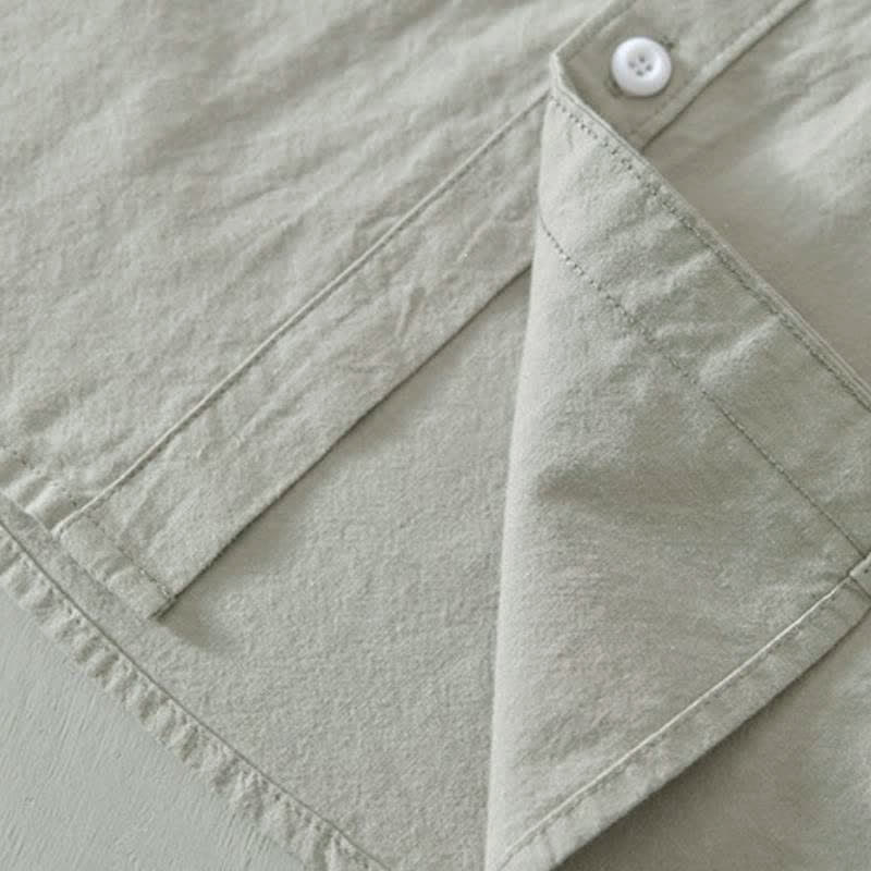 Buddha Stones Camisa de manga larga para hombre, estilo casual minimalista, con botones, de algodón liso. - image 15