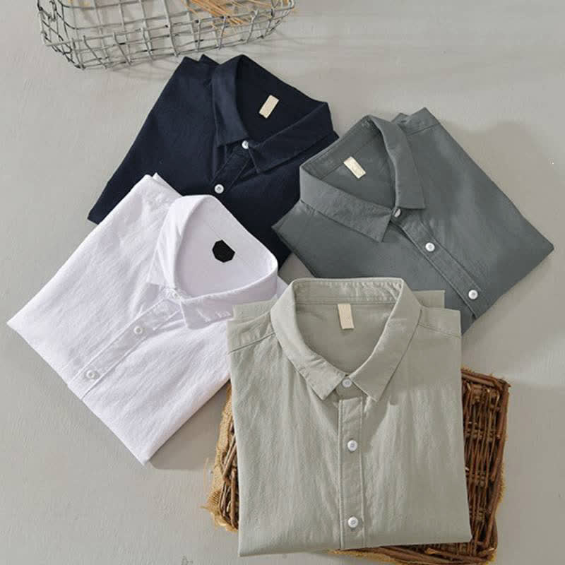 Buddha Stones Camisa de manga larga para hombre, estilo casual minimalista, con botones, de algodón liso. - image 24