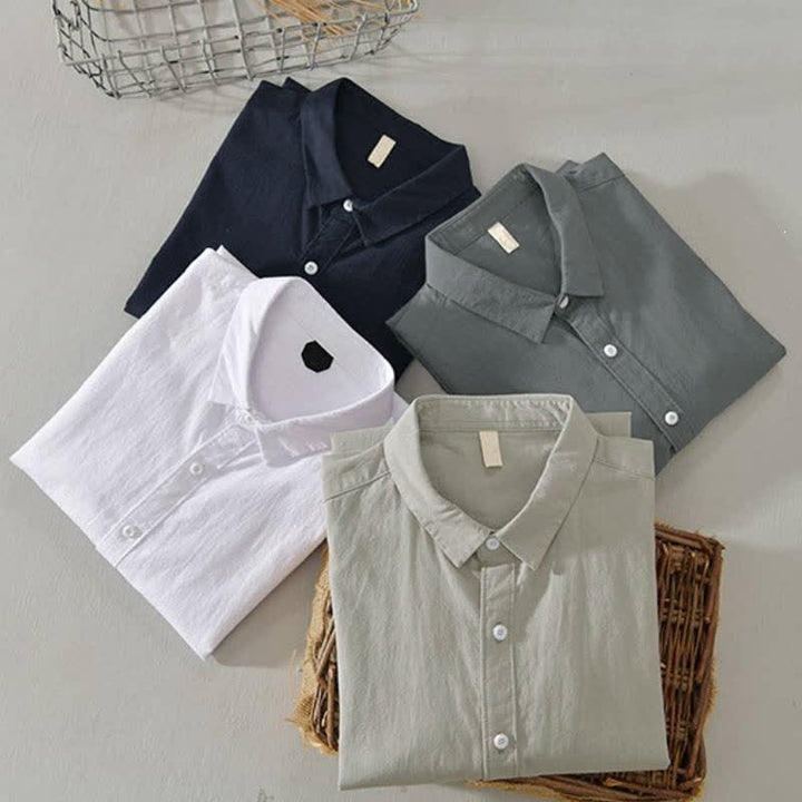 Buddha Stones Camisa de manga larga para hombre, estilo casual minimalista, con botones, de algodón liso. - image 24