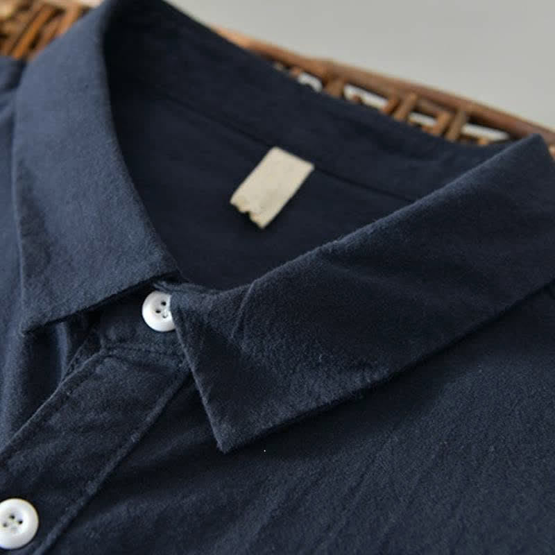 Buddha Stones Camisa de manga larga para hombre, estilo casual minimalista, con botones, de algodón liso. - image 7