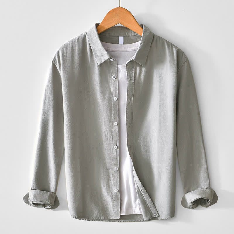 Buddha Stones Camisa de manga larga para hombre, estilo casual minimalista, con botones, de algodón liso. - Plata - US/UK/AU44, EU54 (4XL) - image 11