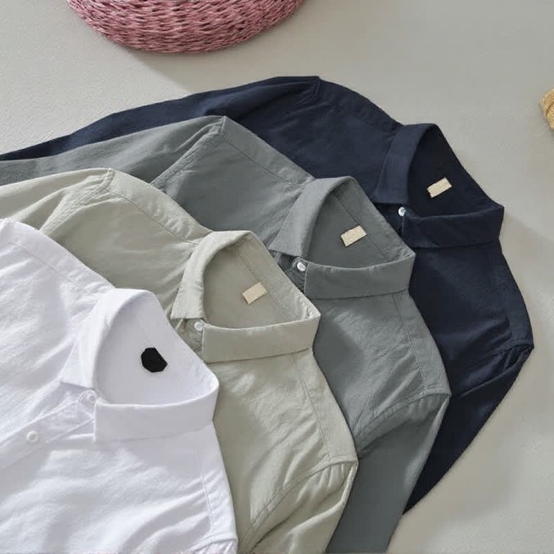 Buddha Stones Camisa de manga larga para hombre, estilo casual minimalista, con botones, de algodón liso. - image 25
