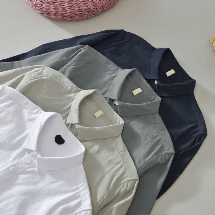Buddha Stones Camisa de manga larga para hombre, estilo casual minimalista, con botones, de algodón liso. - image 25