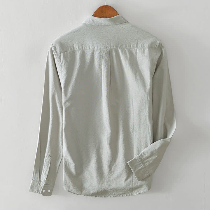 Buddha Stones Camisa de manga larga para hombre, estilo casual minimalista, con botones, de algodón liso. - image 12