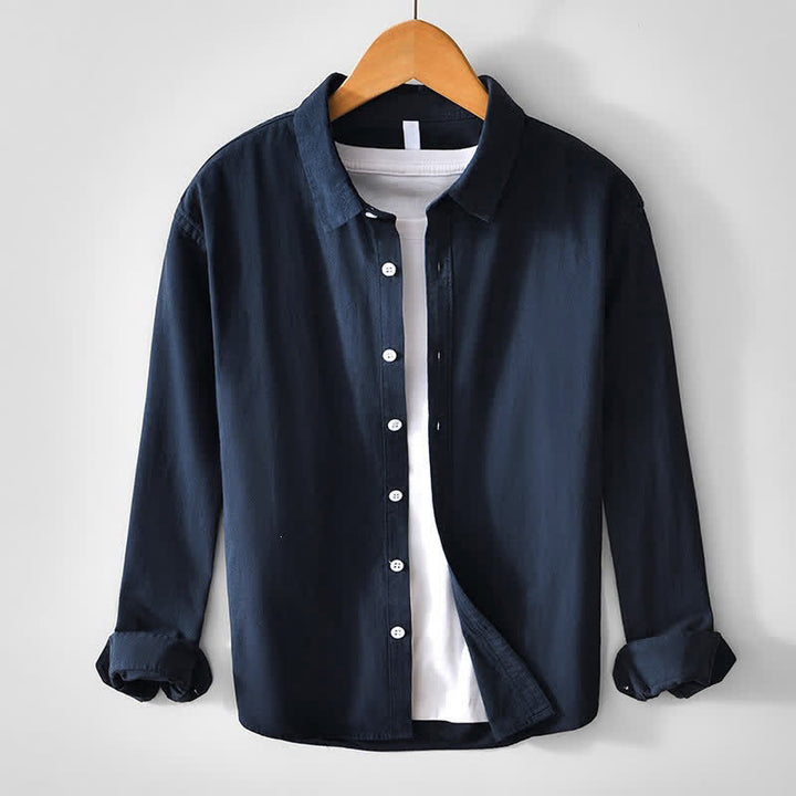 Buddha Stones Camisa de manga larga para hombre, estilo casual minimalista, con botones, de algodón liso. - Marina de guerra - US/UK/AU44, EU54 (4XL) - image 6