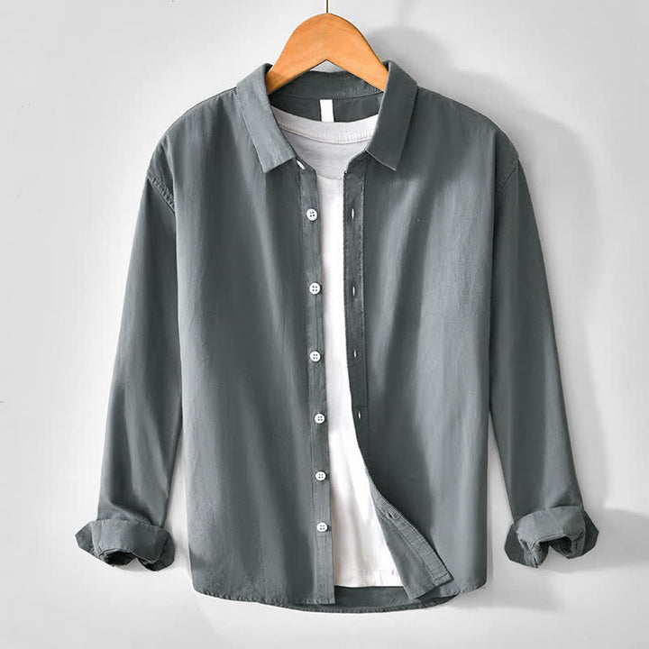 Buddha Stones Camisa de manga larga para hombre, estilo casual minimalista, con botones, de algodón liso. - Gris oscuro - US/UK/AU44, EU54 (4XL) - image 0