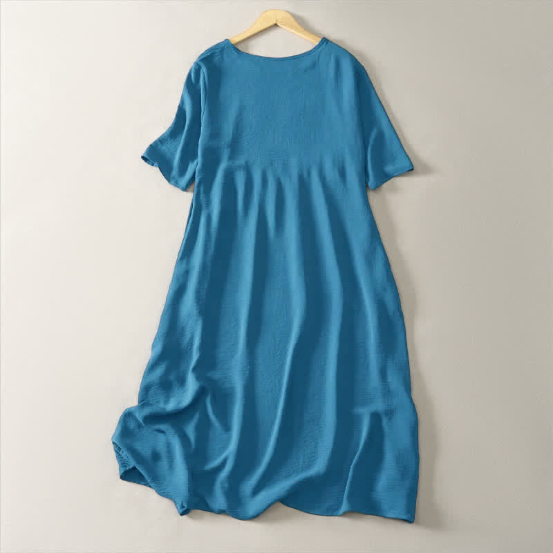 Vestido corto de manga corta para mujer, estilo casual informal de verano, con estampado de Buddha Stones y diseño minimalista. - image 1