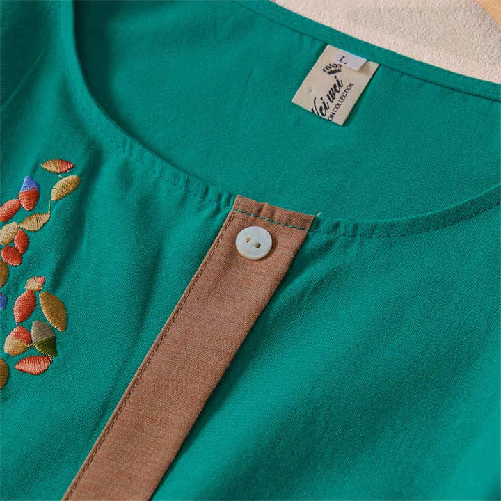 Vestido midi de manga corta para mujer con bordado étnico de Buddha Stones y estampado de primavera. - image 16