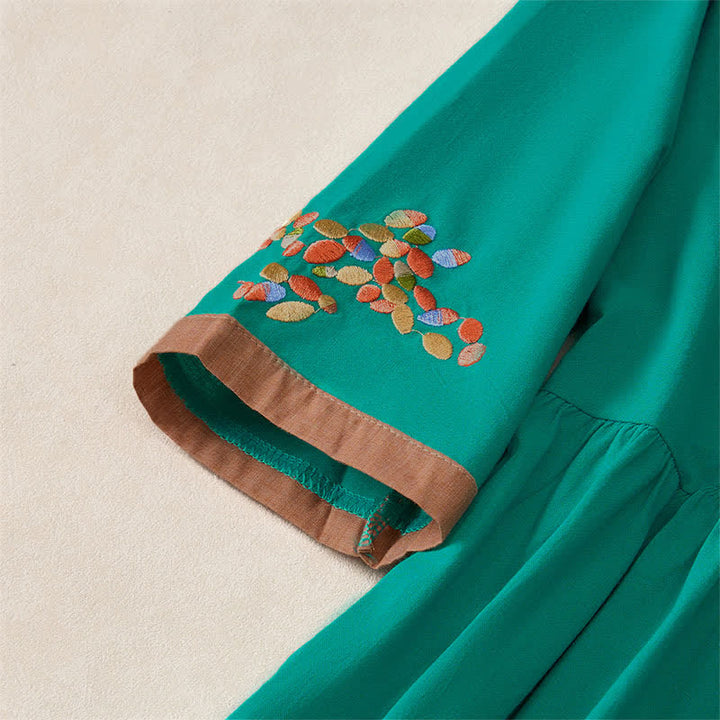 Vestido midi de manga corta para mujer con bordado étnico de Buddha Stones y estampado de primavera. - image 17