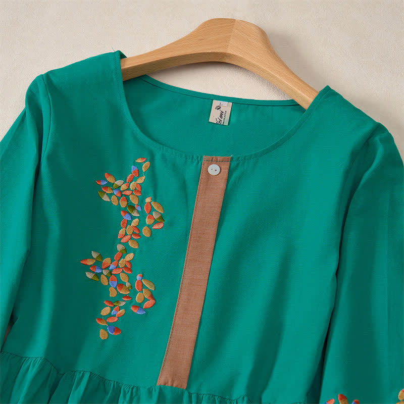 Vestido midi de manga corta para mujer con bordado étnico de Buddha Stones y estampado de primavera. - image 15
