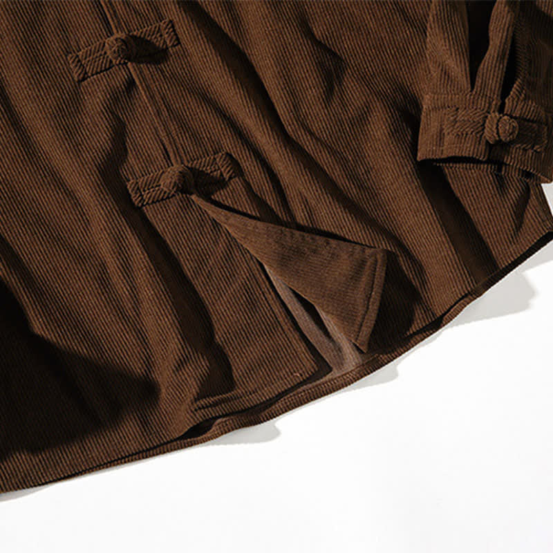Buddha Stones Chaqueta de hombre de algodón liso con botones de rana, estilo casual de otoño/invierno. - image 13