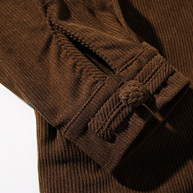 Buddha Stones Chaqueta de hombre de algodón liso con botones de rana, estilo casual de otoño/invierno. - image 14