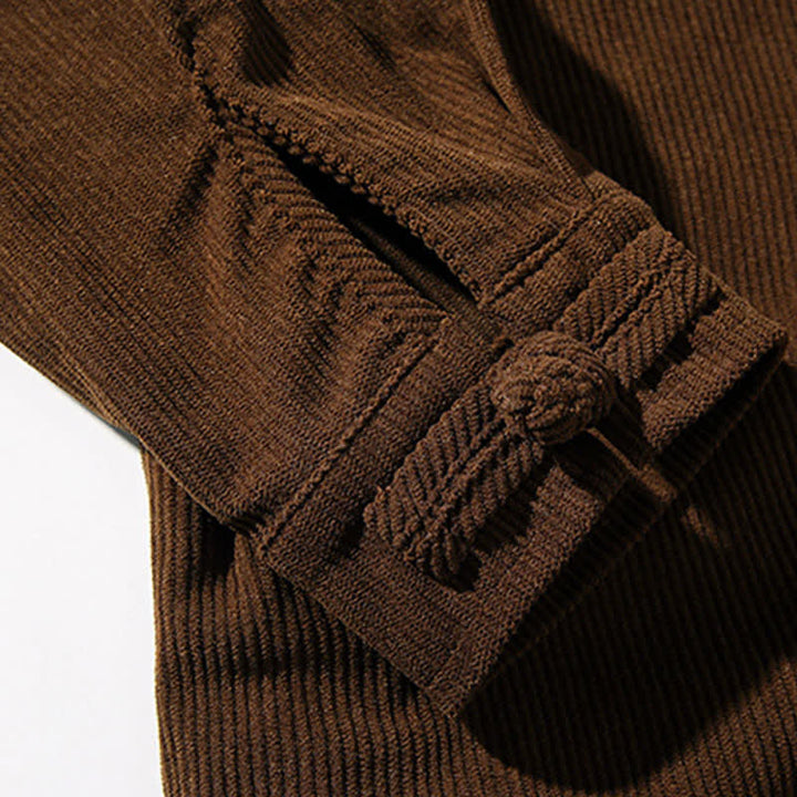 Buddha Stones Chaqueta de hombre de algodón liso con botones de rana, estilo casual de otoño/invierno. - image 14