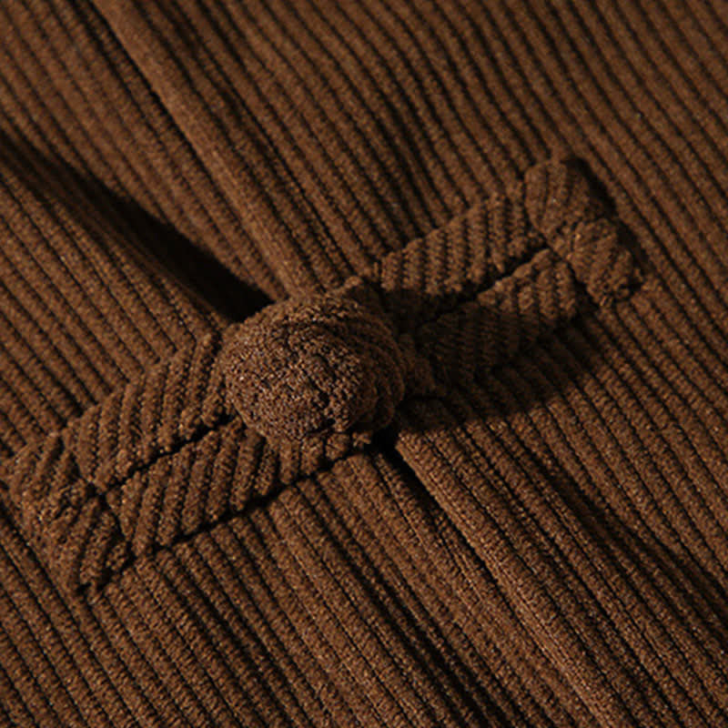 Buddha Stones Chaqueta de hombre de algodón liso con botones de rana, estilo casual de otoño/invierno. - image 12