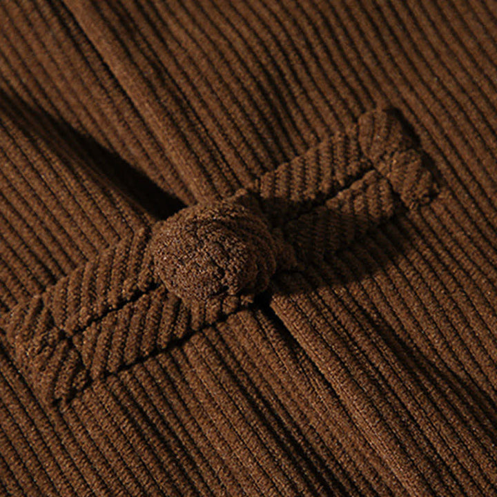 Buddha Stones Chaqueta de hombre de algodón liso con botones de rana, estilo casual de otoño/invierno. - image 12