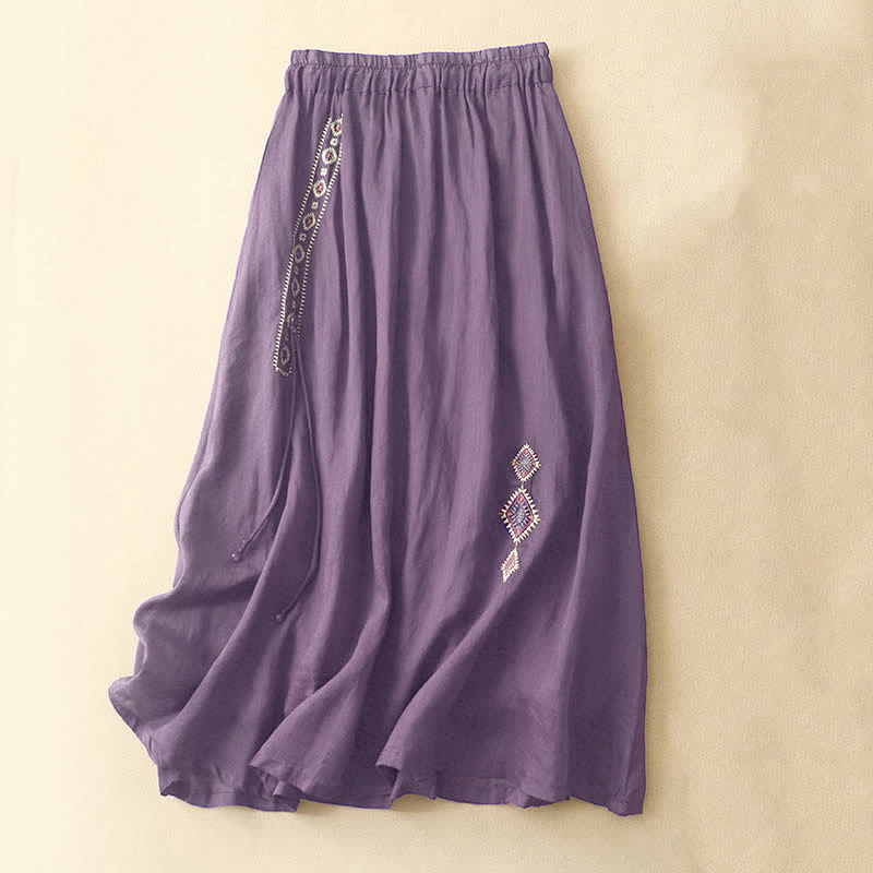Falda de mujer de 7-8 pulgadas de largo con diseño étnico vintage de bordado de Buddha Stones. - Violeta oscuro - US8-10，UK/AU12-14，EU40-42 (2XL) - image 0