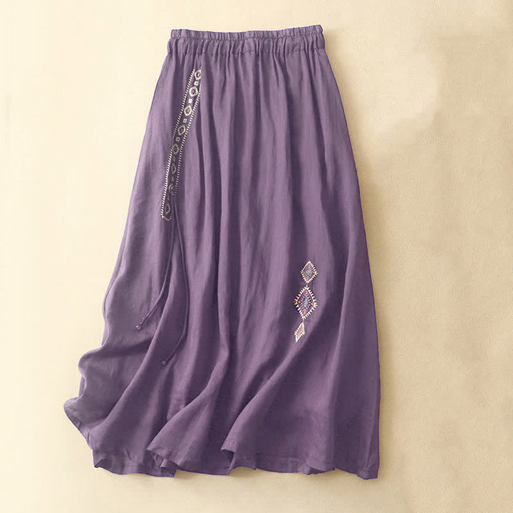 Falda de mujer de 7-8 pulgadas de largo con diseño étnico vintage de bordado de Buddha Stones. - Violeta oscuro - US8-10，UK/AU12-14，EU40-42 (2XL) - image 0