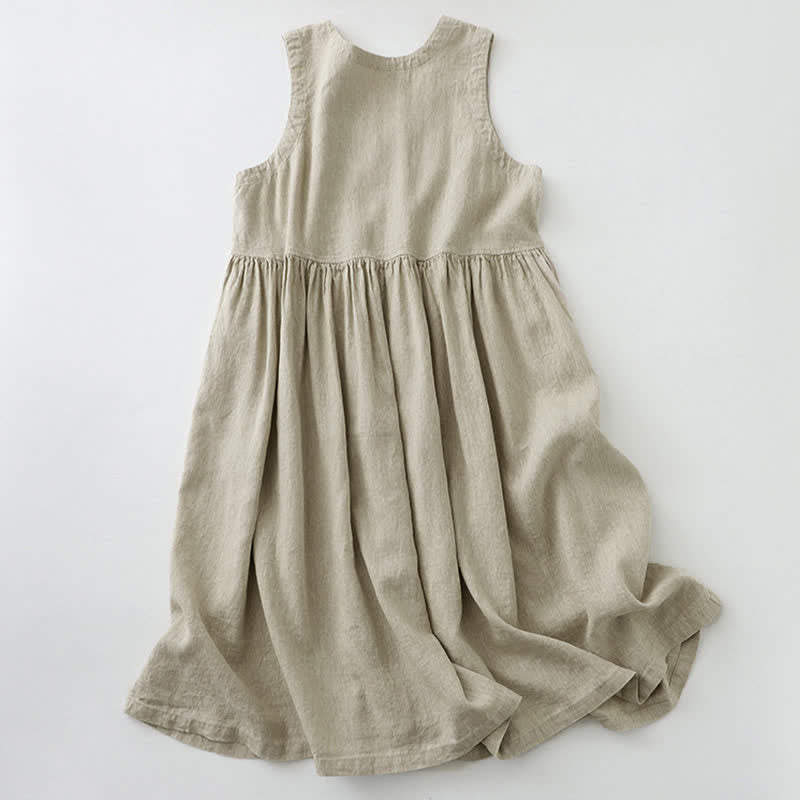 Vestido midi sin mangas de color liso con cuello en V y botones sencillos , de Buddha Stones Daily Casual. - image 1