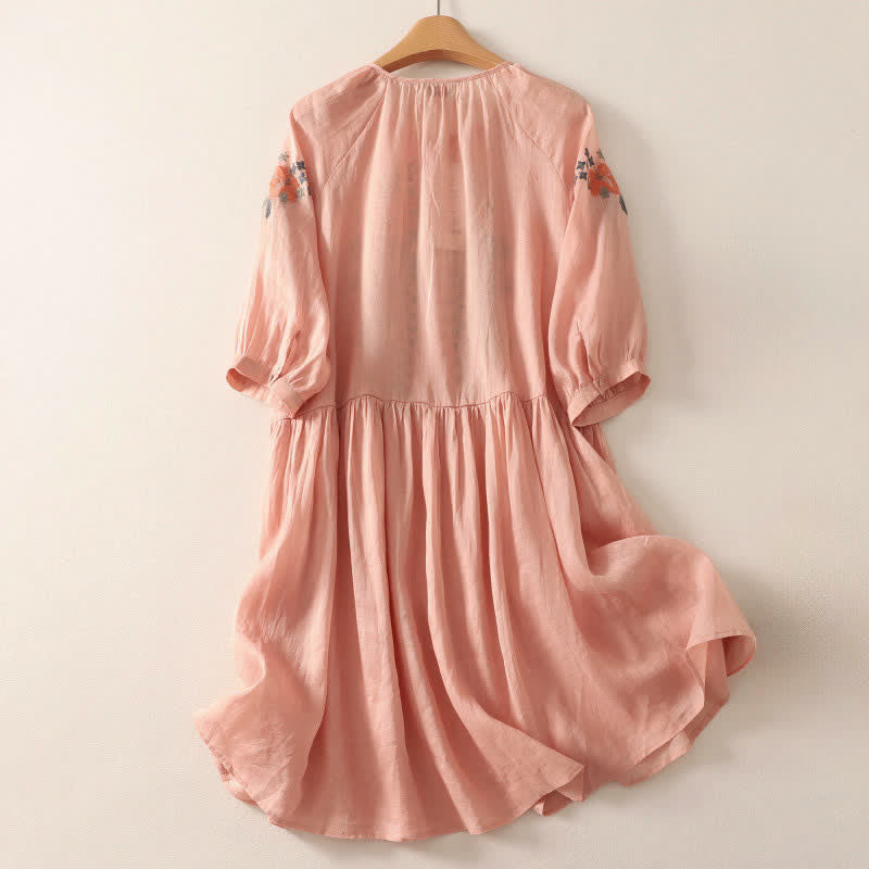Buddha Stones Vestido de mujer de manga tres cuartos con bordado floral estilo boho para verano - image 1