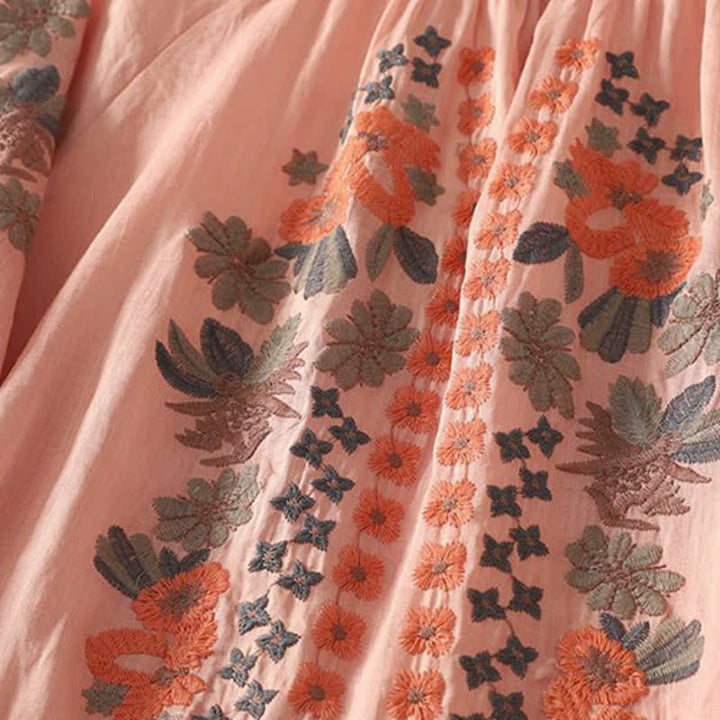 Buddha Stones Vestido de mujer de manga tres cuartos con bordado floral estilo boho para verano - image 4