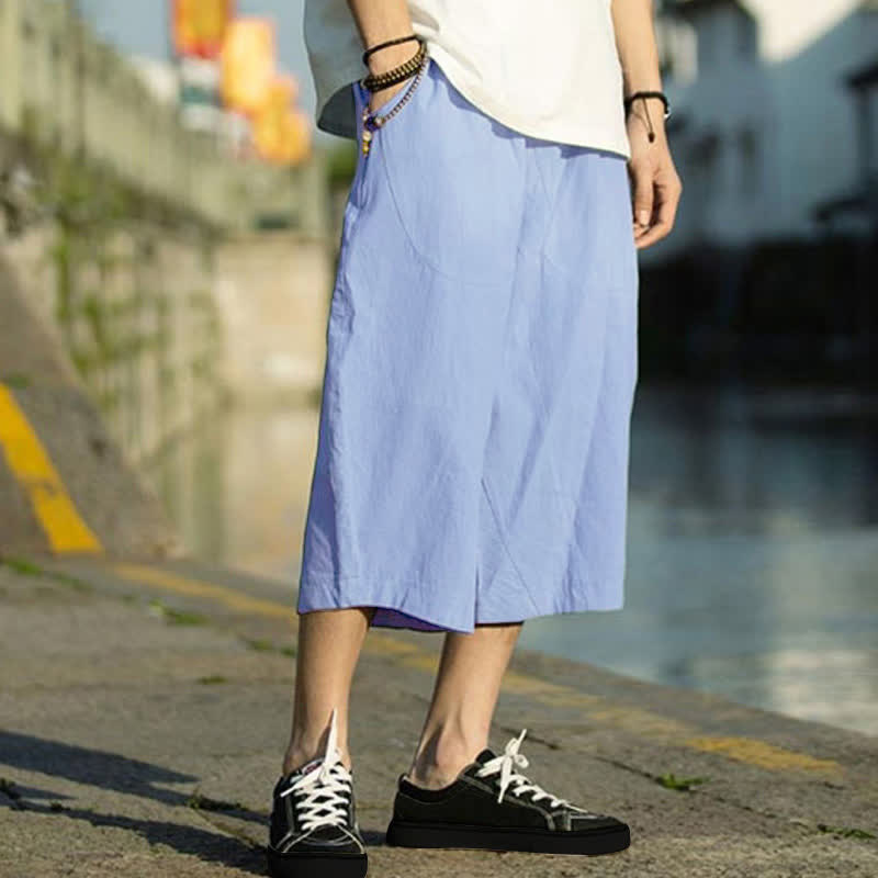 Pantalones de hombre Buddha Stones Summer Plain Pleat Design con cordón ajustable, largo 7-8 y bolsillos. - Azul cielo profundo - US/UK/AU46, EU56 (5XL) - image 14