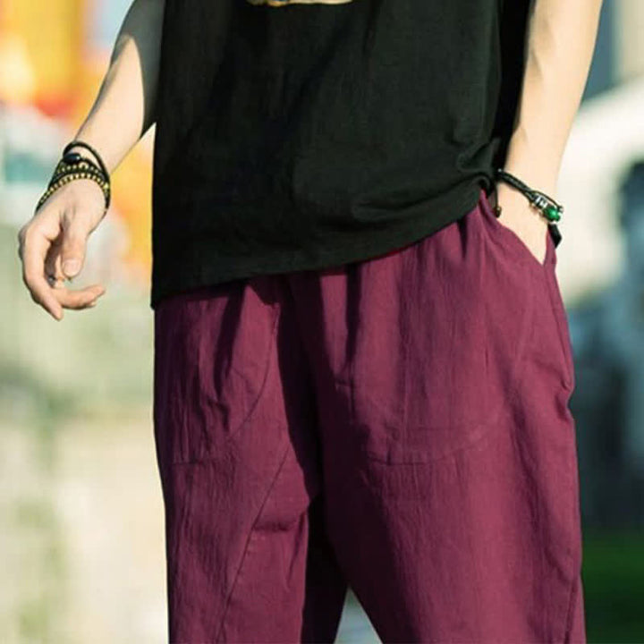 Pantalones de hombre Buddha Stones Summer Plain Pleat Design con cordón ajustable, largo 7-8 y bolsillos. - image 27