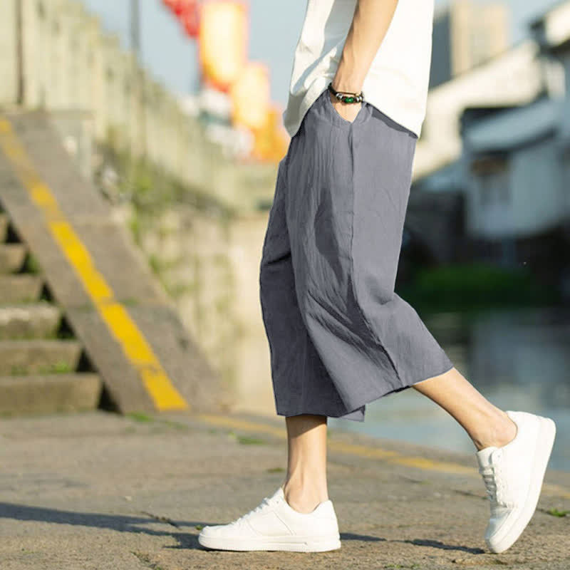 Pantalones de hombre Buddha Stones Summer Plain Pleat Design con cordón ajustable, largo 7-8 y bolsillos. - image 1