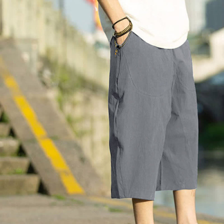 Pantalones de hombre Buddha Stones Summer Plain Pleat Design con cordón ajustable, largo 7-8 y bolsillos. - image 2