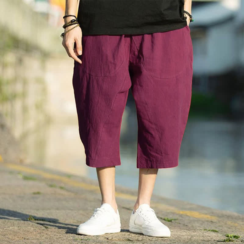 Pantalones de hombre Buddha Stones Summer Plain Pleat Design con cordón ajustable, largo 7-8 y bolsillos. - Rojo violeta medio - US/UK/AU46, EU56 (5XL) - image 22