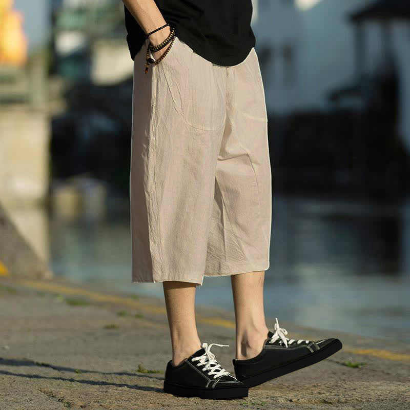 Pantalones de hombre Buddha Stones Summer Plain Pleat Design con cordón ajustable, largo 7-8 y bolsillos. - image 11