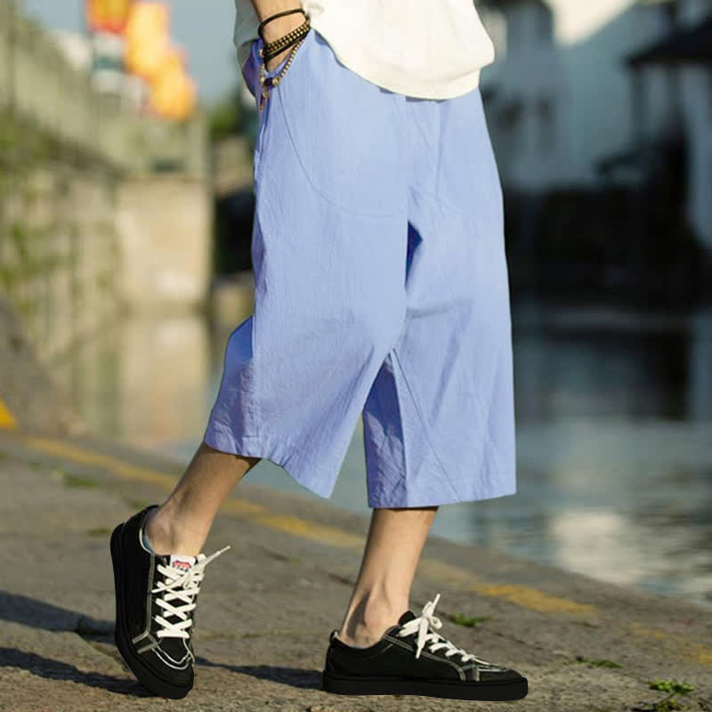 Pantalones de hombre Buddha Stones Summer Plain Pleat Design con cordón ajustable, largo 7-8 y bolsillos. - image 15