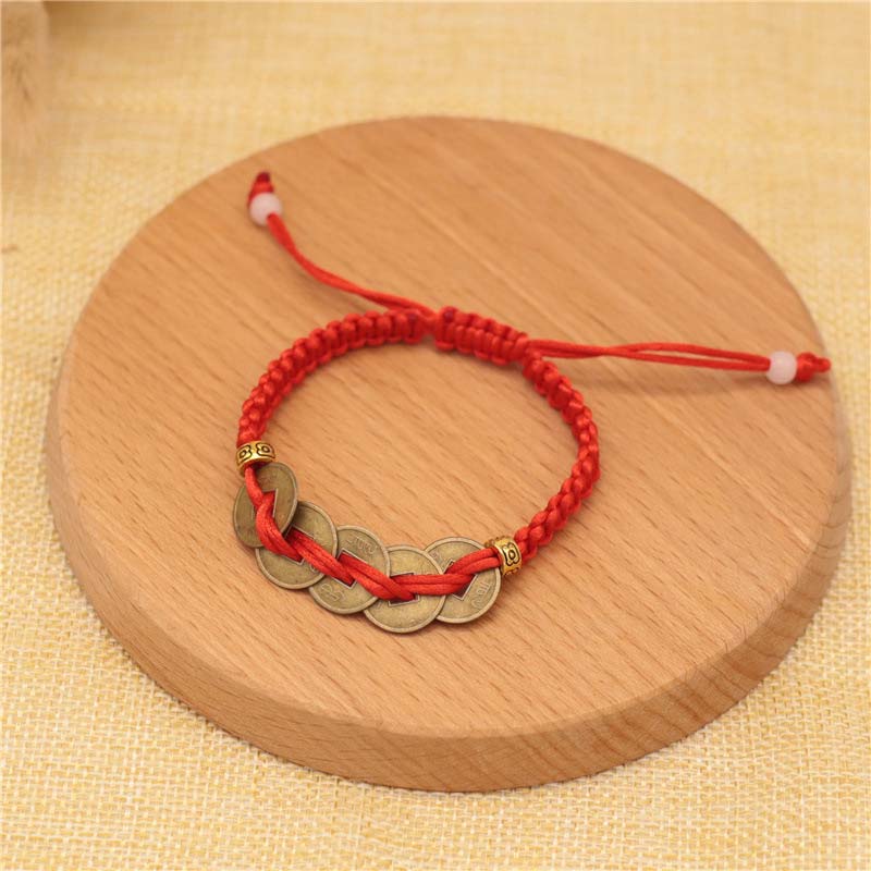 Pulsera de tejido de hilo rojo de la fortuna de la moneda de cobre de las Buddha Stones