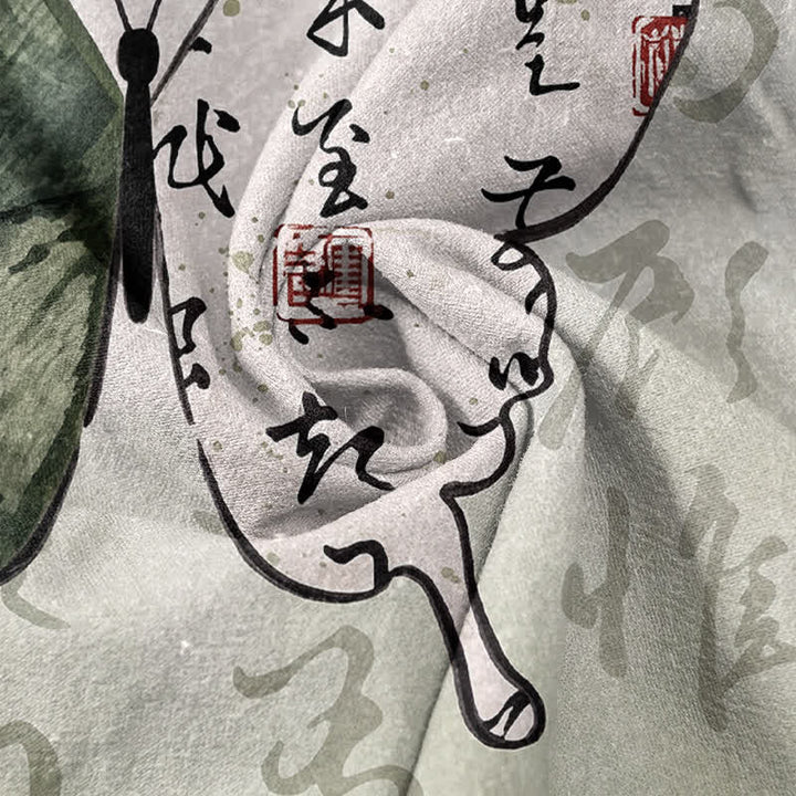 Buddha Stones Pantalones de mujer de algodón puro con estampado artístico de mariposas y cintura elástica con bolsillos. - image 2